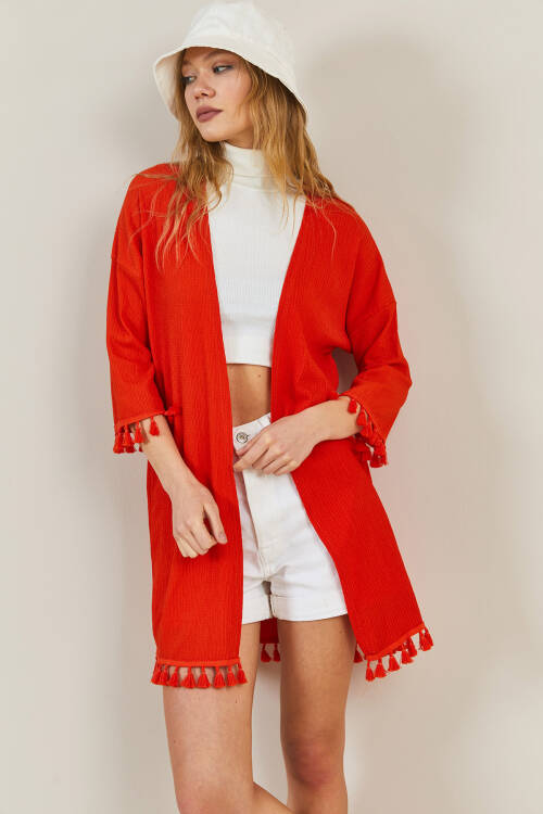 Kırmızı Püskül Detaylı Kimono 3KXK4-46844-04 - 3