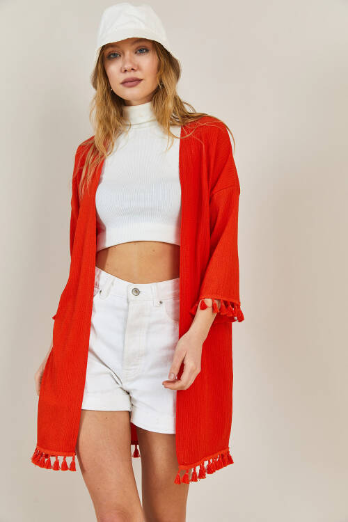 Kırmızı Püskül Detaylı Kimono 3KXK4-46844-04 - 4
