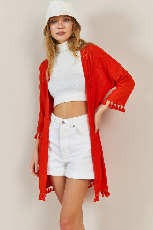 Kırmızı Püskül Detaylı Kimono 3KXK4-46844-04 - 5