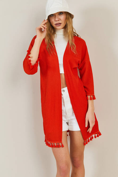 Kırmızı Püskül Detaylı Kimono 3KXK4-46844-04 - 6