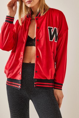 XHAN - Kırmızı Ribanalı Kadife Bomber Ceket 4KXK4-47772-04