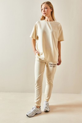 Krem Arkası Baskılı Oversize Eşofman Takımı 4KXK8-47936-22 - 4