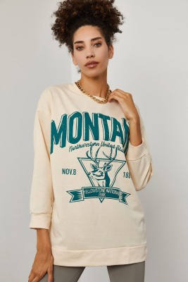 Krem Baskılı Detaylı Kapüşonlü Sweatshirt 3YXK8-47143-22 