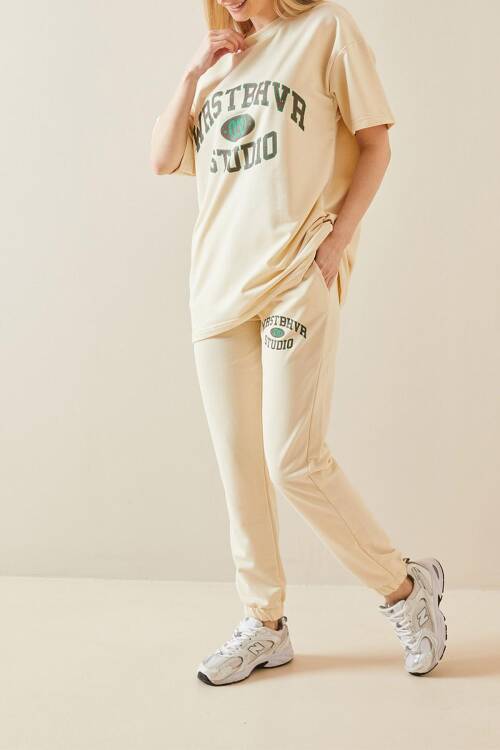Krem Baskılı Oversize Eşofman Takımı 5YXK8-48086-22 - 1