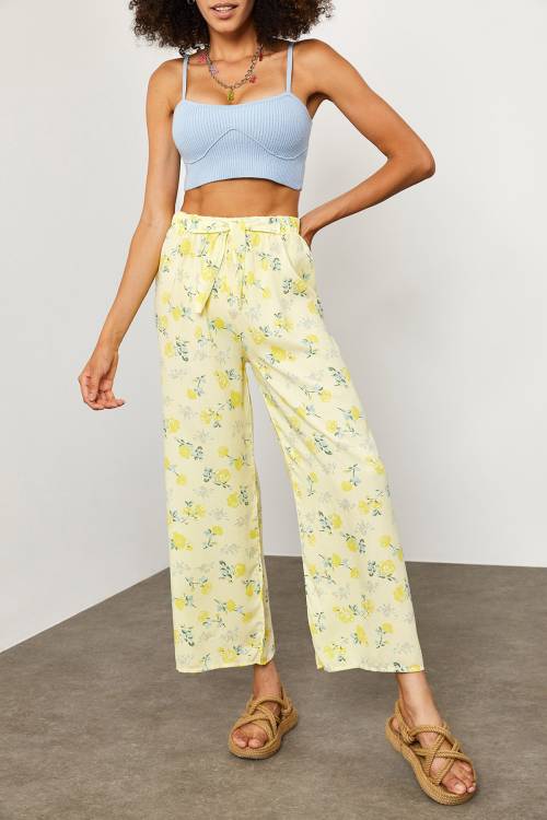 Krem Beli Lastikli Çiçekli Pantolon 2KXK5-45691-19 - 6
