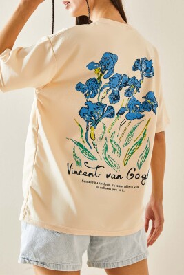 Krem Bisiklet Yaka Baskılı Oversize Tişört 5YXK1-48410-22 