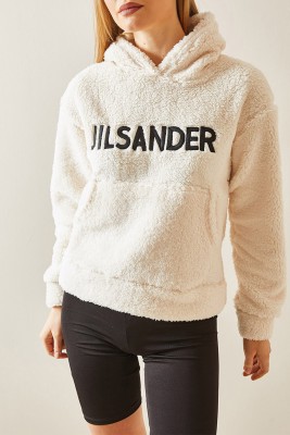 Krem Kanguru Cepli & Kapüşonlu Peluş Sweatshirt 4KXK8-47856-22 