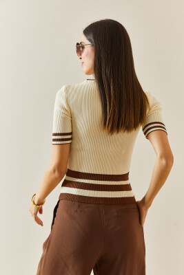 Krem Kısa Kollu Triko Bluz 5YXK2-48343-22 - 8