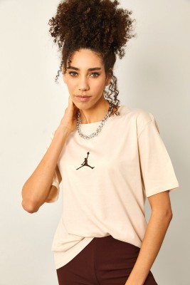 Krem Önü Baskılı Oversize Basic Tişört 2YXK1-46151-22 - 5