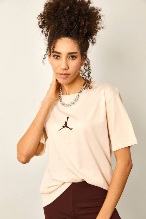 Krem Önü Baskılı Oversize Basic Tişört 2YXK1-46151-22 - 5