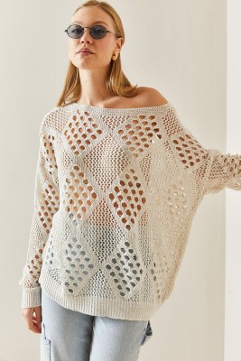 Krem Oversize Delikli Salaş Kazak 4KXK3-47736-22 - 6
