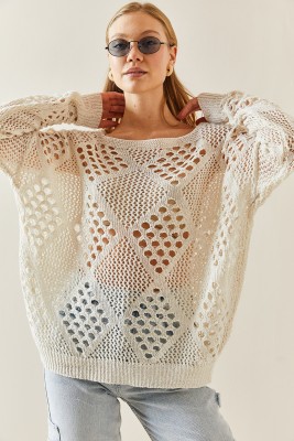 Krem Oversize Delikli Salaş Kazak 4KXK3-47736-22 - 7