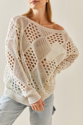 XHAN - Krem Oversize Delikli Salaş Kazak 4KXK3-47736-22