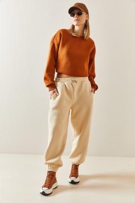 Krem Oversize Şardonlu Jogger Eşofman Altı 4KXK8-47762-22 - 5