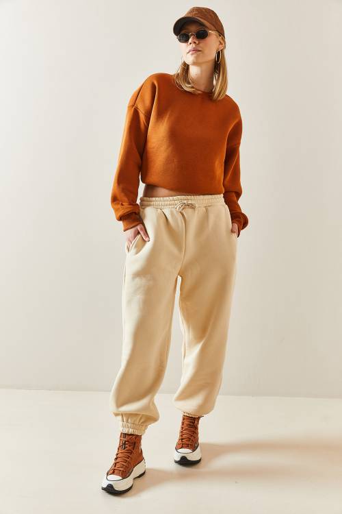 Krem Oversize Şardonlu Jogger Eşofman Altı 4KXK8-47762-22 - 5