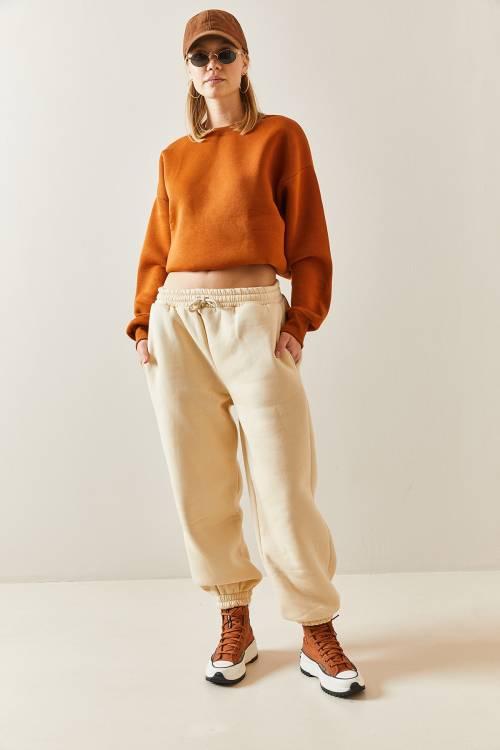 Krem Oversize Şardonlu Jogger Eşofman Altı 4KXK8-47762-22 - 7