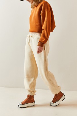 Krem Oversize Şardonlu Jogger Eşofman Altı 4KXK8-47762-22 