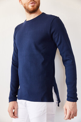Lacivert Arkası Uzun Basic Sweatshirt 0YXE8-44042-14 