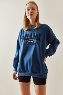 Lacivert Bisiklet Yaka & Şardonlu Oversize Sweatshirt 4KXK8-47718-14 - 3