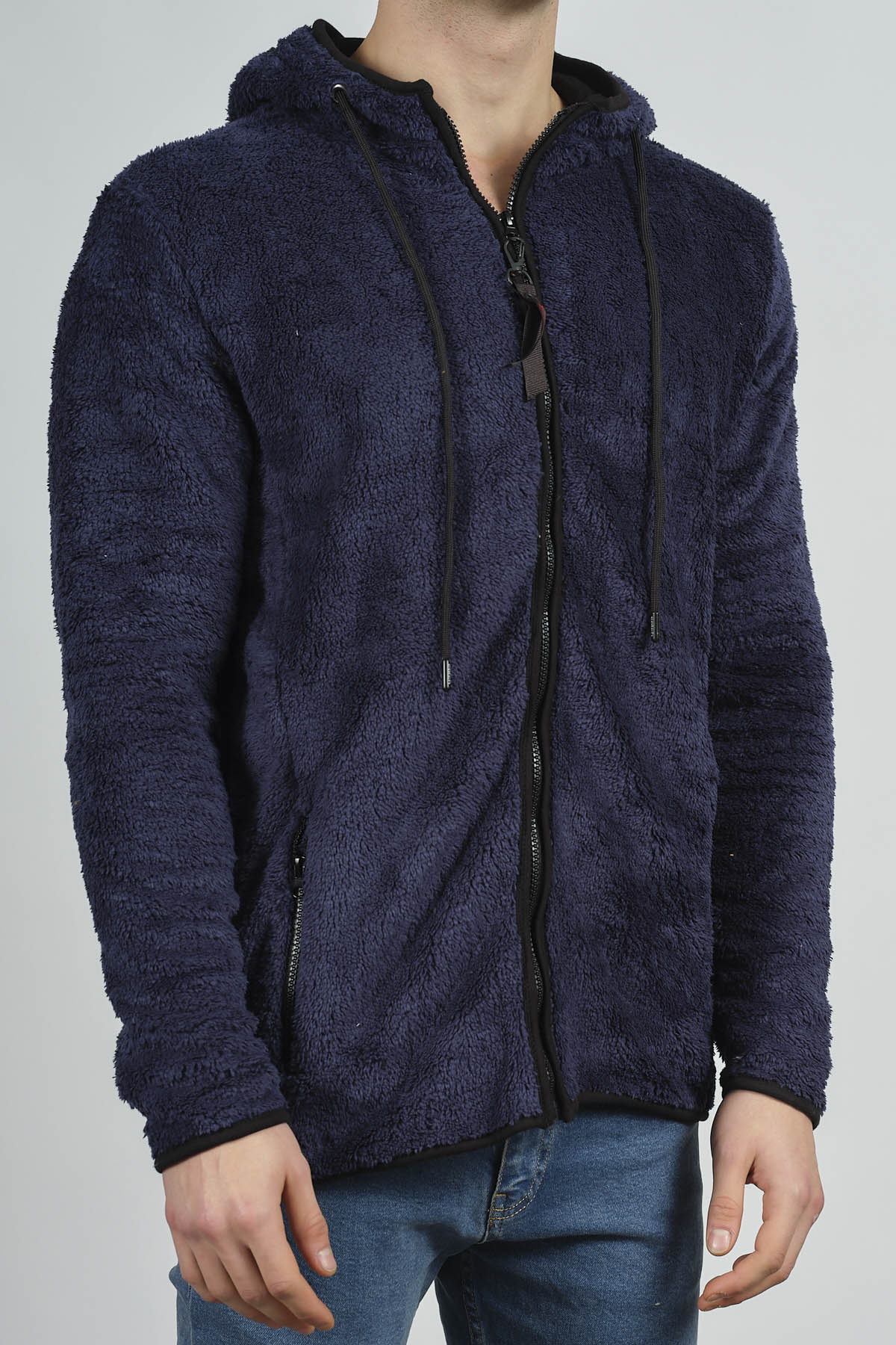 Lacivert Fermuarlı Kapüşonlu Peluş Sweat 1KXE8-44271-14 - 2