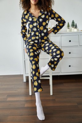 Lacivert Garfield Baskılı Örme Pijama Takımı 2KXK8-45523-72 - 1