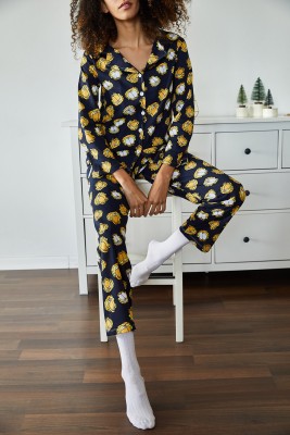 Lacivert Garfield Baskılı Örme Pijama Takımı 2KXK8-45523-72 - 2