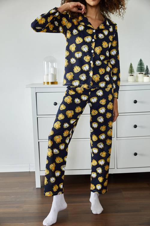 Lacivert Garfield Baskılı Örme Pijama Takımı 2KXK8-45523-72 - 4