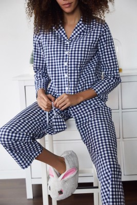 XHAN - Lacivert Göz Bantlı Kareli Dokuma Pijama Takımı 2KXK8-45863-14
