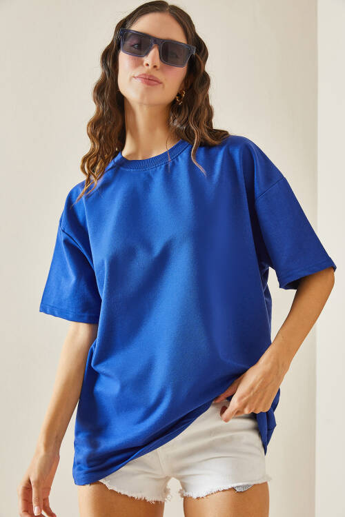 Lacivert Oversize Basic Tişört 3YXK1-47087-14 - 2