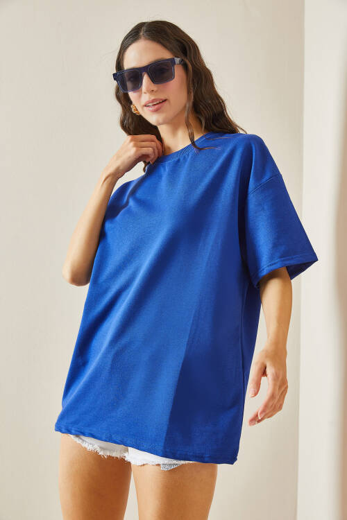 Lacivert Oversize Basic Tişört 3YXK1-47087-14 - 3