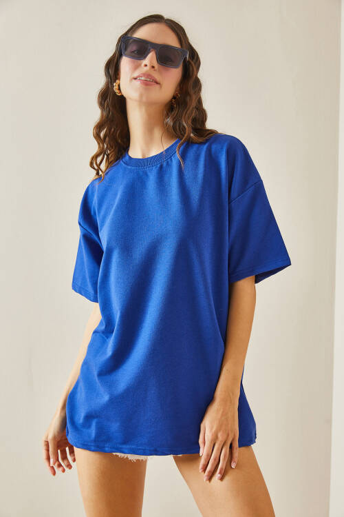 Lacivert Oversize Basic Tişört 3YXK1-47087-14 - 5