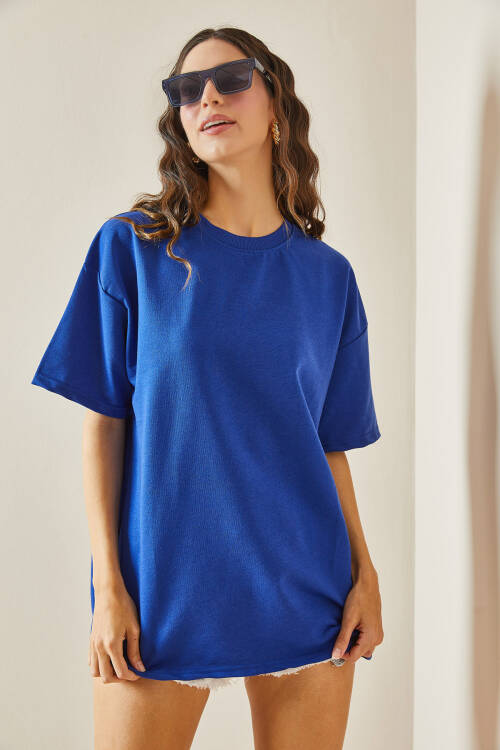 Lacivert Oversize Basic Tişört 3YXK1-47087-14 - 6
