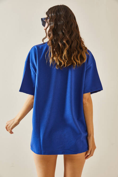 Lacivert Oversize Basic Tişört 3YXK1-47087-14 - 7