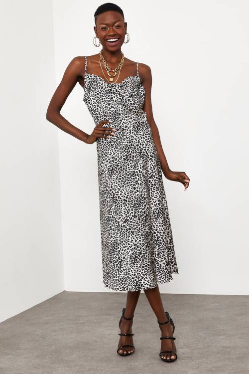 Leopar Leopar Desenli Saten Midi Elbise 1KXK6-44829-60 - 5