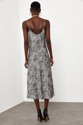 Leopar Leopar Desenli Saten Midi Elbise 1KXK6-44829-60 - 6
