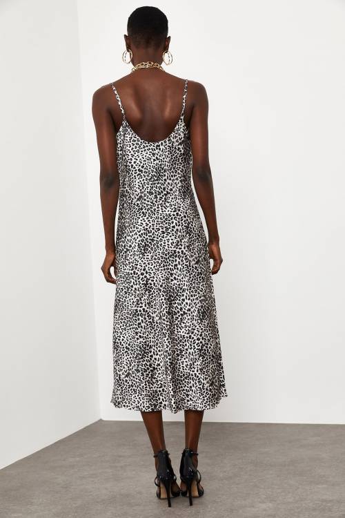 Leopar Leopar Desenli Saten Midi Elbise 1KXK6-44829-60 - 6