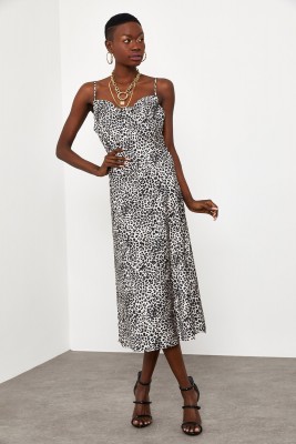 Leopar Leopar Desenli Saten Midi Elbise 1KXK6-44829-60 - 7