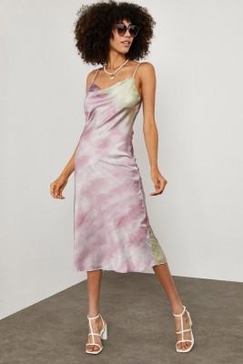 Lila Batik Desenli Saten Elbise 1YXK6-45004-26 - 5