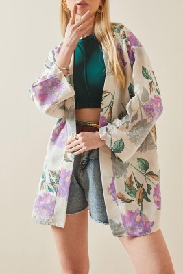 Lila Çiçek Desenli Oversize Kimono 5YXK4-48061-26 