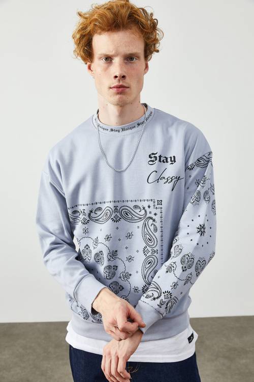 Lila Etnik Desenli Sweatshirt 2KXE8-45350-26 - 5