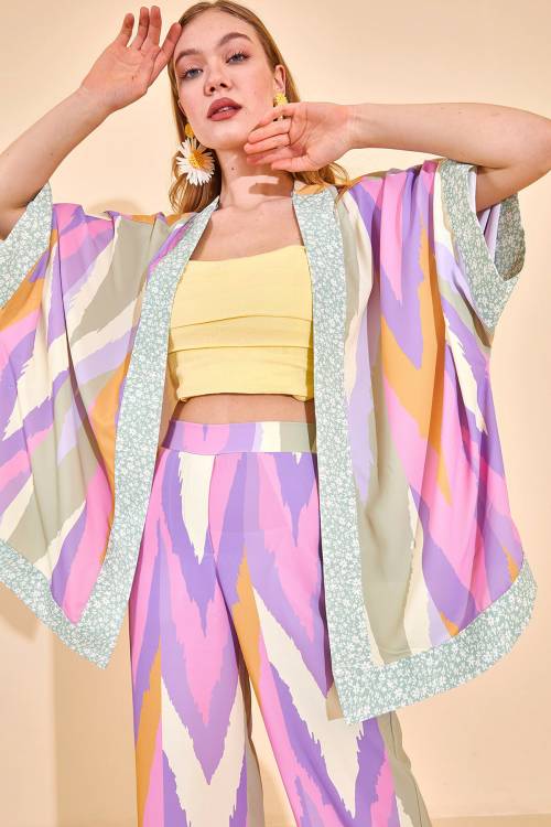 XHAN - Lila Renk Geçişli Kuşaklı Kimono 2YXK4-46183-26