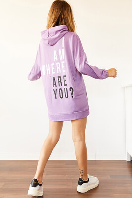 Lila Sırt Baskılı Sweatshirt Elbise 0YXK8-44006-26 