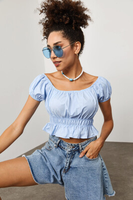 Mavi Beli & Kolları Lastikli Crop Top 2KXK2-45699-12 