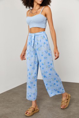 Mavi Beli Lastikli Çiçekli Pantolon 2KXK5-45691-12 