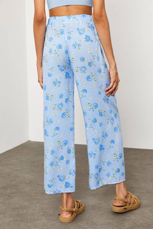 Mavi Beli Lastikli Çiçekli Pantolon 2KXK5-45691-12 - 5