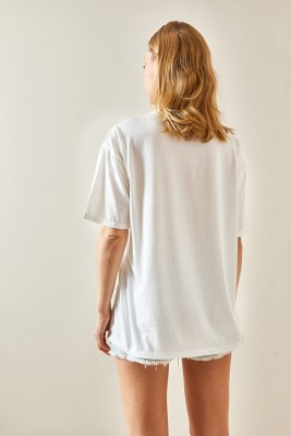 Mavi Bisiklet Yaka Baskılı Oversize Tişört 4KXK1-47924-12 - 6