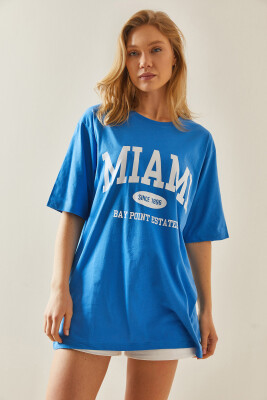 Mavi Bisiklet Yaka Yazılı Oversize Midi Tişört 5YXK1-48008-12 - 6
