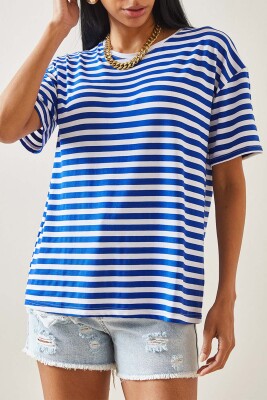 Mavi Çizgili Oversize Basic Tişört 5YXK1-48262-12 
