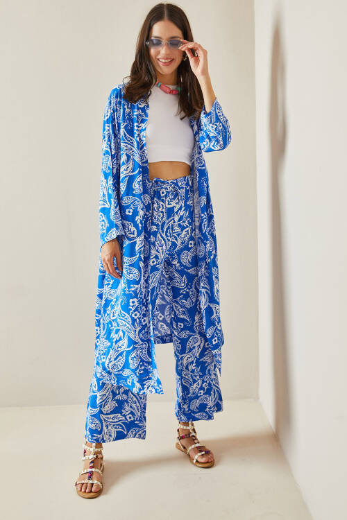 Mavi Desenli Kimono Takım 5YXK8-48669-12 - 2