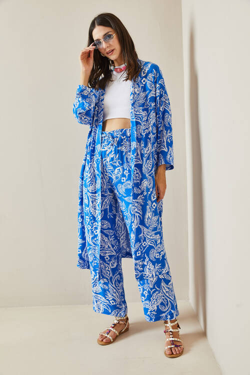 Mavi Desenli Kimono Takım 5YXK8-48669-12 - 3